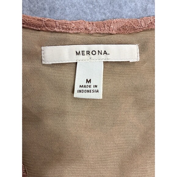 Merona Women’s Lace Sleeveless Blouse Top Brown Tie Front Size Medium - Picture 10 of 14